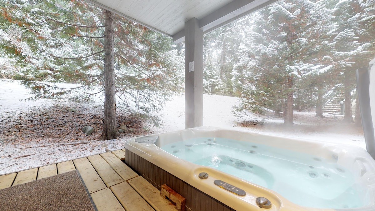 带私人热水浴缸、壁炉和停车场的滑雪入口