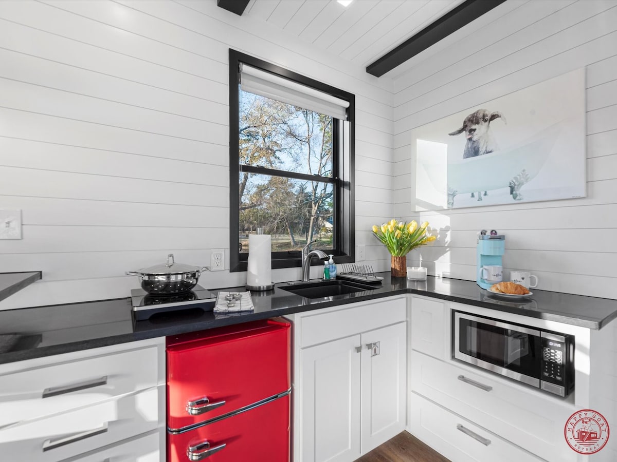 Brine Time:NEW Glamping Next to Lake Conroe! Modern Tiny Home w/Luxury Amenities, Heated Pool, BBQ offset smoker, Stocked Ponds! Play w/cute goats. ONLY 30 mins from The Woodlands & 1 hr from Houston!