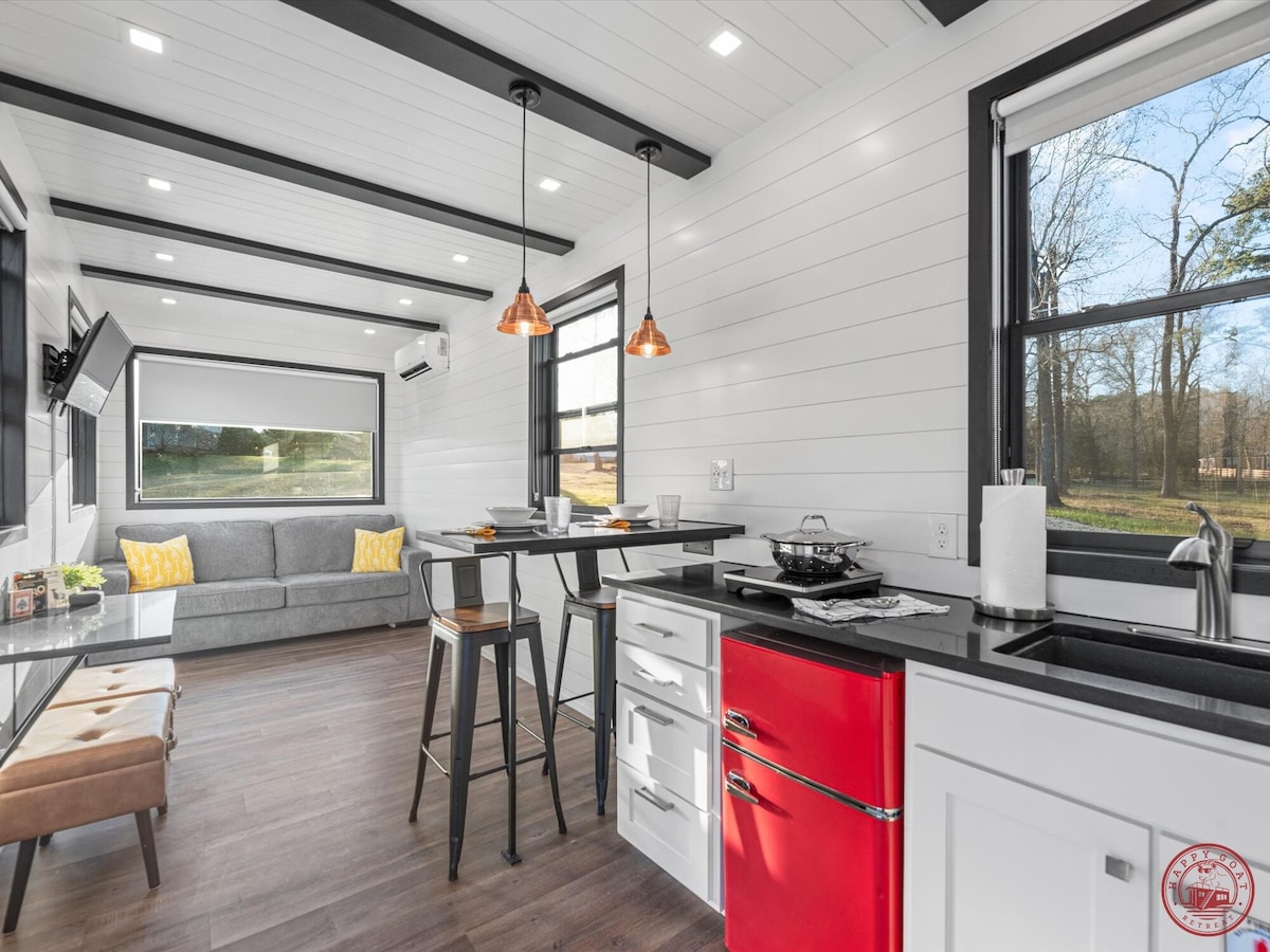Pit Master: NEW Glamping Next to Lake Conroe! Modern Tiny Home w/Luxury Amenities, Heated Pool, BBQ offset smoker, Stocked Ponds! Play w/cute goats. ONLY 30 mins from The Woodlands & 1 hr from Houston!