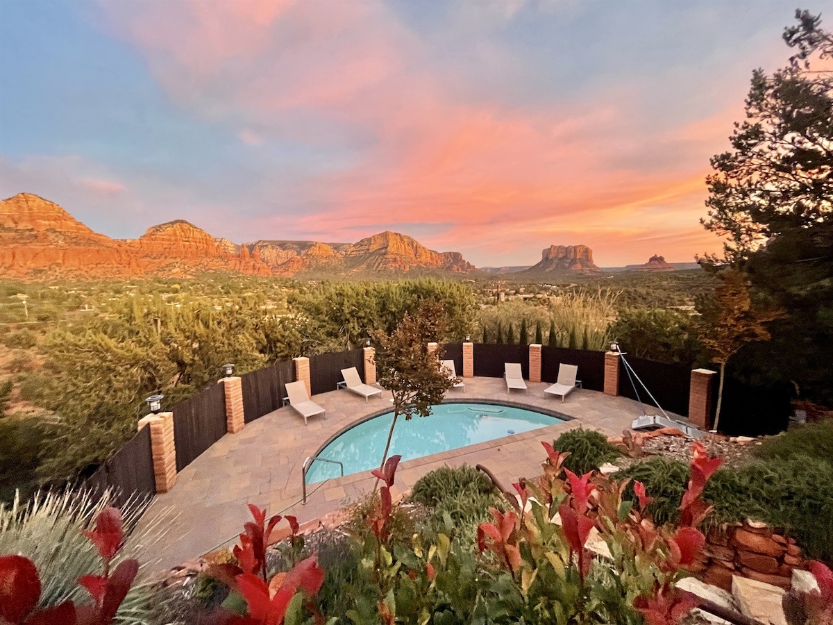 美丽的红岩景观：热水浴缸、私人游泳池