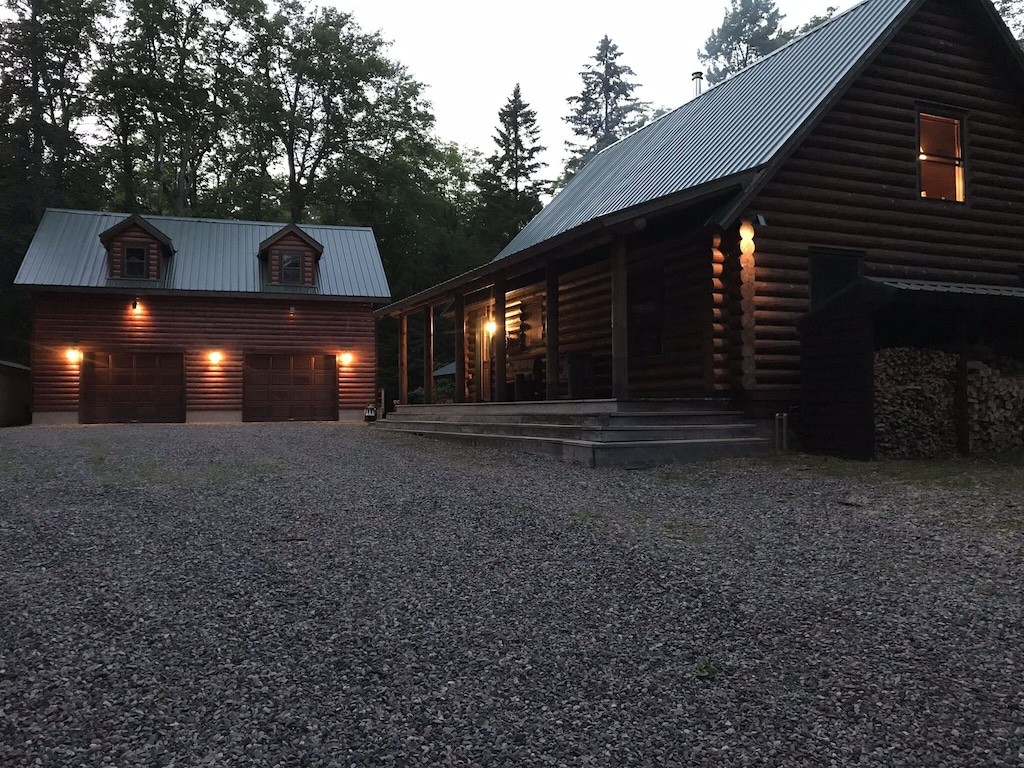 Remote log lodge in the Huron Mountain foothills.