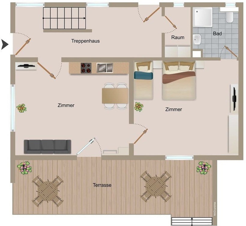 梅尔霍芬公寓，可容纳5位房客，面积48平方米（ 166323 ）