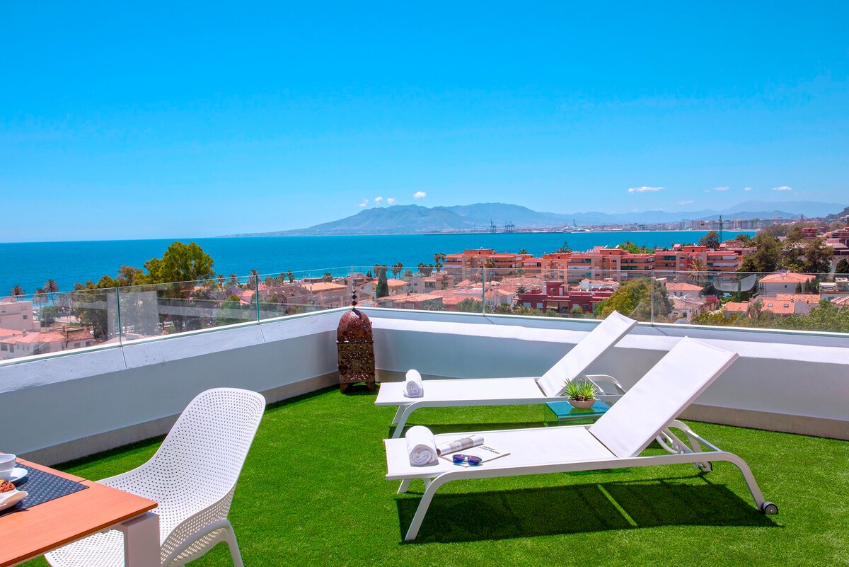 壮观的3卧室顶层公寓，带停车位和海景露台。Elcano Terrace