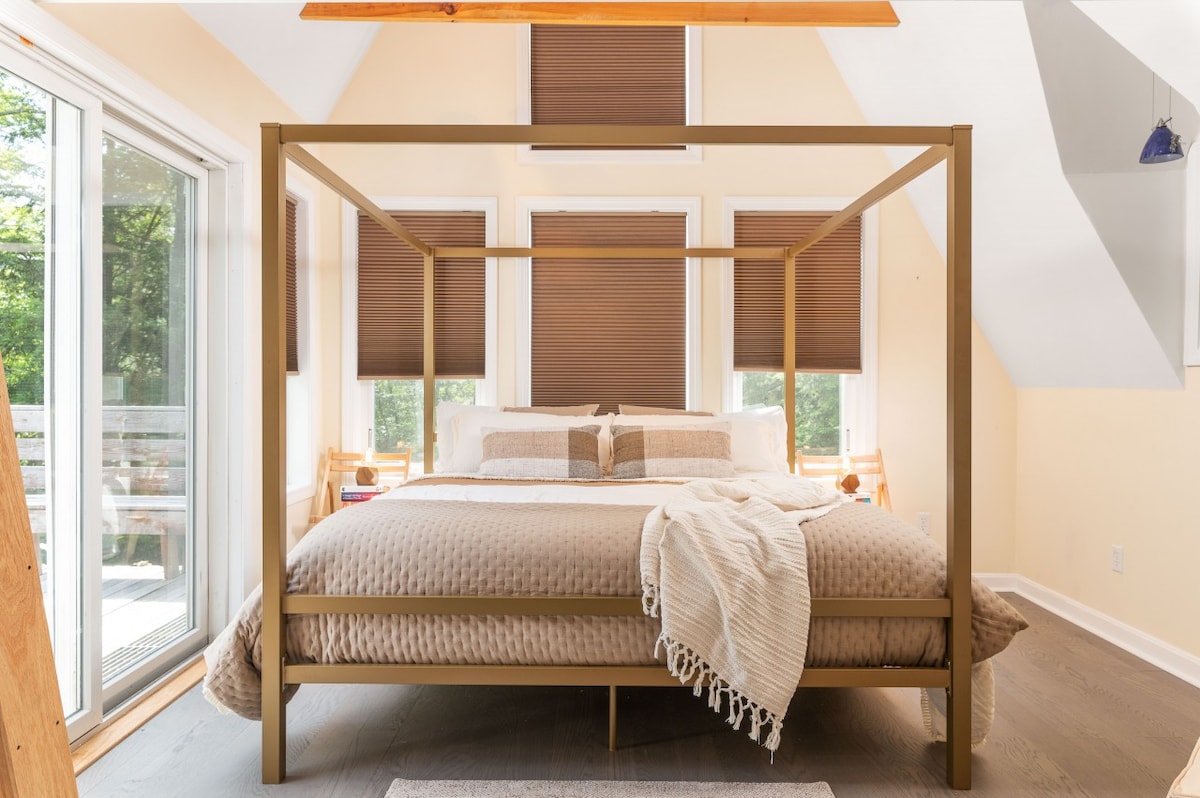 舒适的1床度假木屋，带加大双人床和室内壁炉