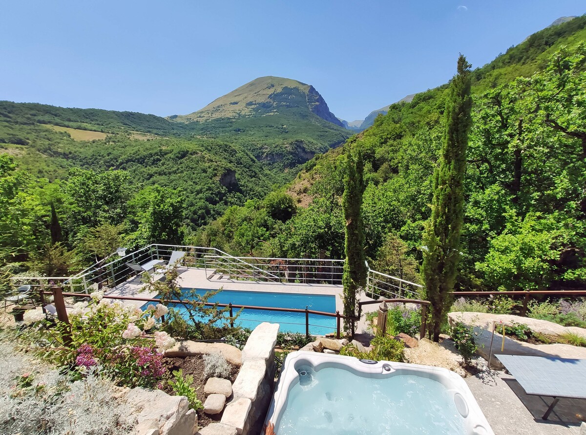 Historic villa tower in the Sibillini Mountains