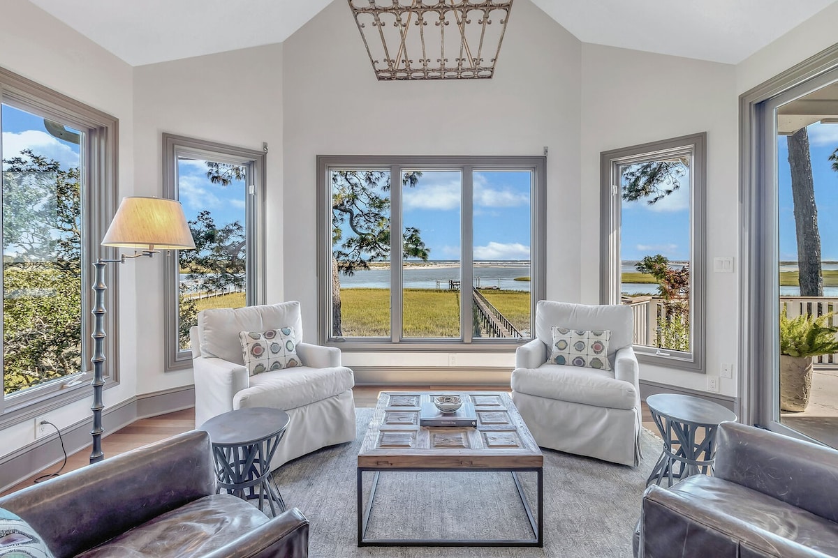 Luxury Marsh Front Estate: 4BR, Dock, Ocean Views