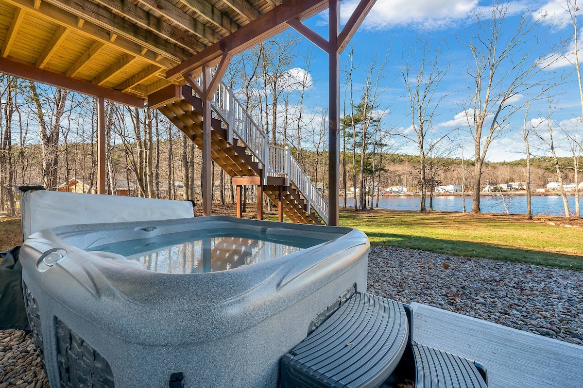Lakefront Home with Private Beach Access & Hot Tub
