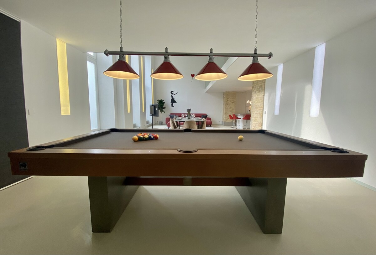 Loft with Pool Table, Kitchen Island & Gallery