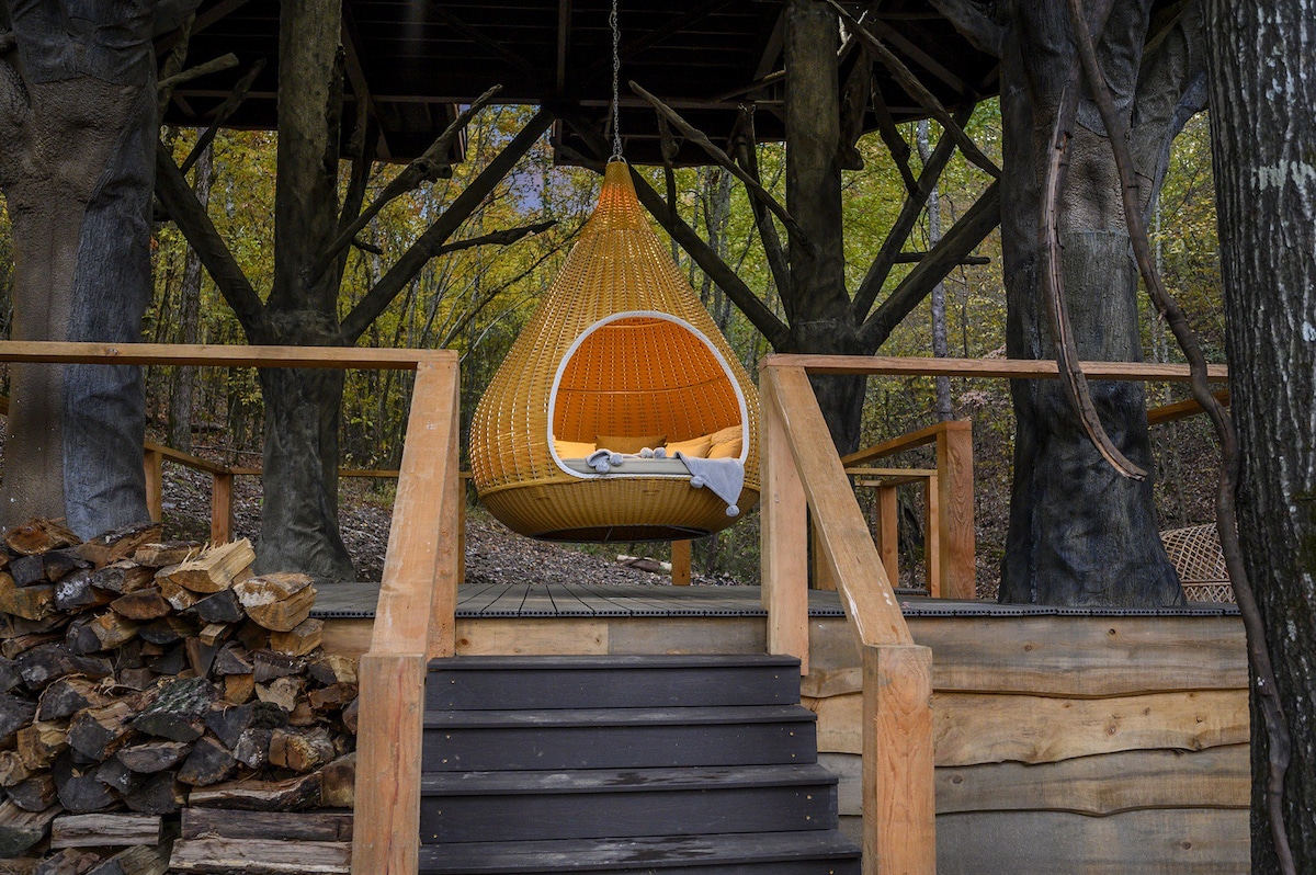 Treetopia Treehouse!Waterfall!3Story Slide!Outdoor