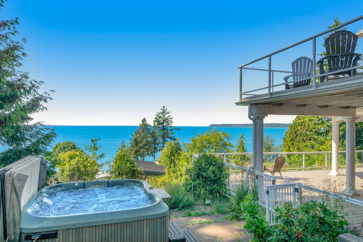 5BR water-view home with hot tub, private beach