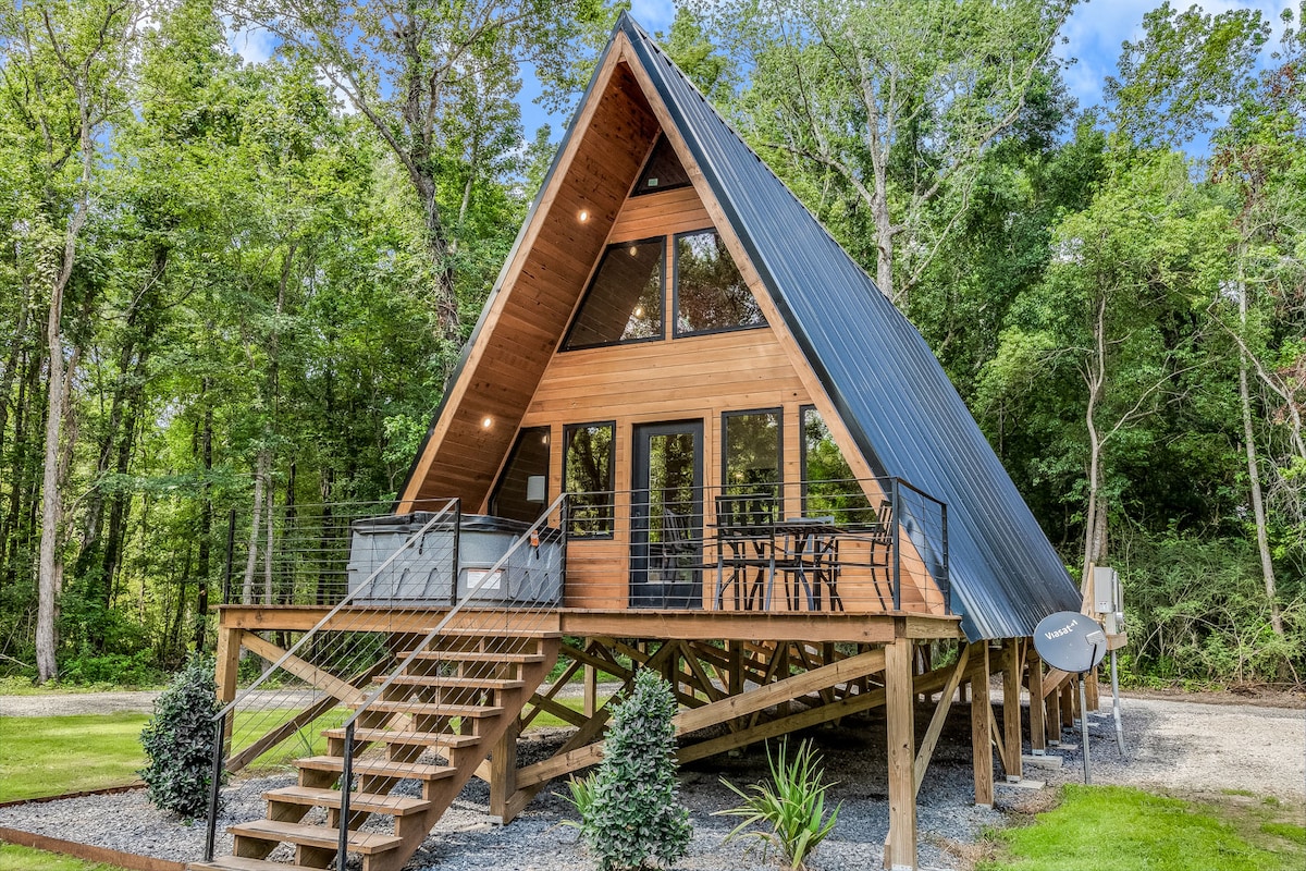 Modern A-Frame Cabin by Rip Van Winkle Gardens w/