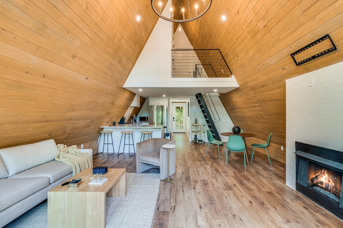 Modern A-Frame Cabin by Rip Van Winkle Gardens w/