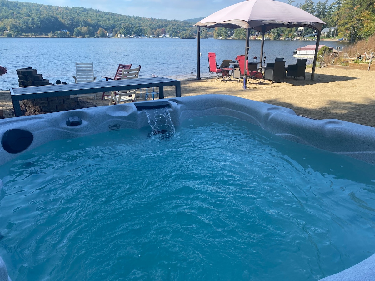 NH Lake House w/Private Beach, Hottub, & Lg Deck