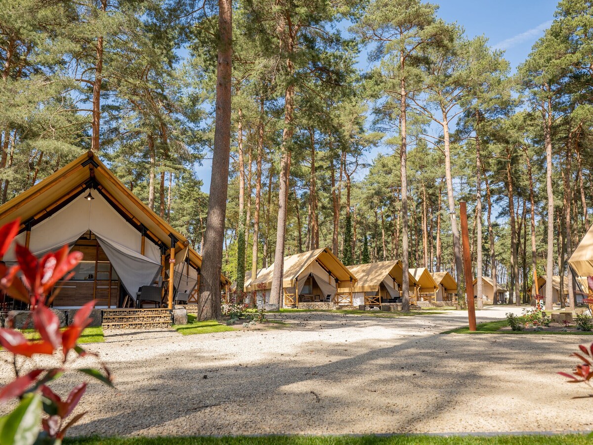 Tent lodge with bathroom, Maastricht at 16 km.