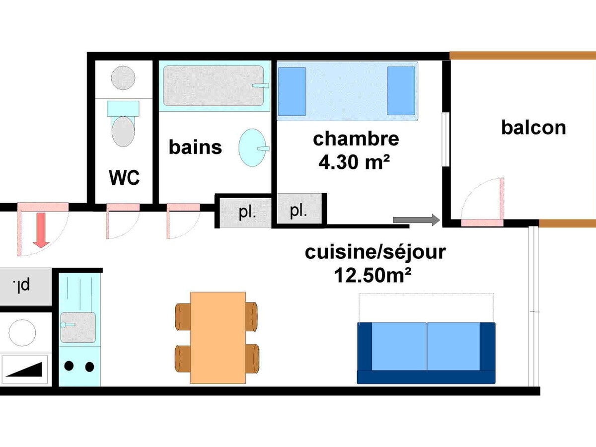 Apartment Lanslevillard, 1 bedroom, 4 pers.