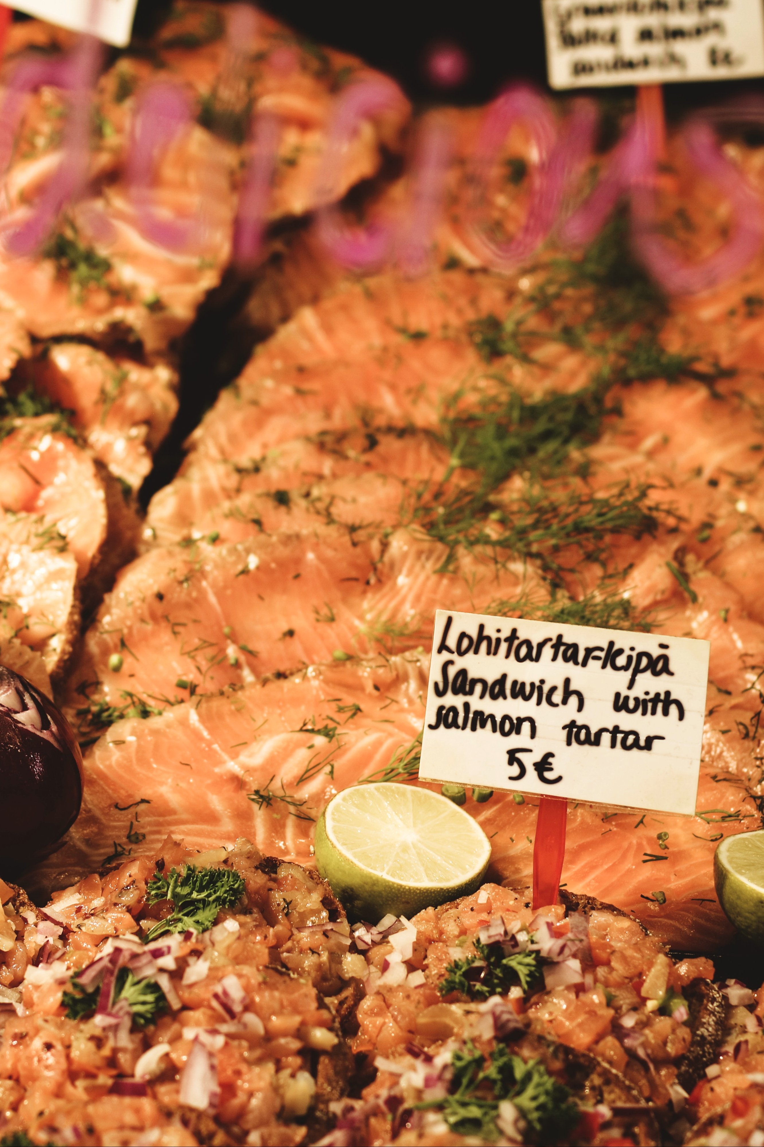 cured salmon in the market hall